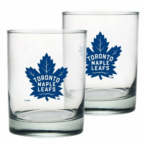 Toronto Maple Leafs Rock Glasses Set of Two 13.5oz Full Logo Gift Box NHL Hockey Cover