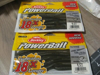 2 Packs Berkley 5.25" General Stick Worm Soft Fishing PowerBait Watermelon - Image 1 of 4