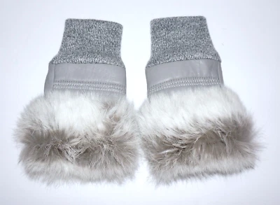 Women's CUSTOM CRAFTED Light Gray Leather & Rabbit Fur Fingerless Gloves S/M - Image 1 of 4