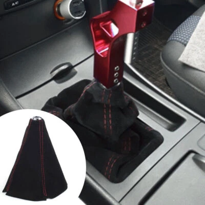 1x Suede Leather Car Shift Collar Manual Shift Lever Knob Shift Boot Cover Black - Image 1 of 4