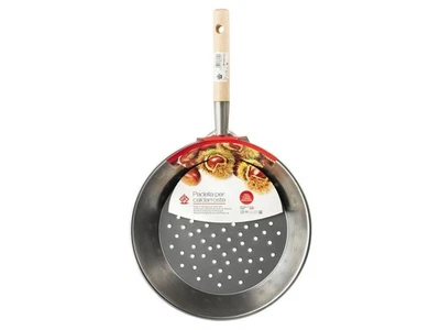Padella Castagne New In Ferro Con Manico Legno, 30 Cm, Argento E Marrone - Immagine 1 di 4