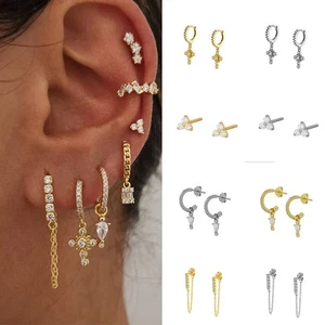 Silver Plated Cubic For Women Bohemian Jewelry Earings Hoop Dangle Earrings - Picture 1 of 32