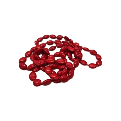 Collar rojo turquesa anudado a mano cuentas ovaladas largas sobre la cabeza 46 en vintage Foto 1 de 4