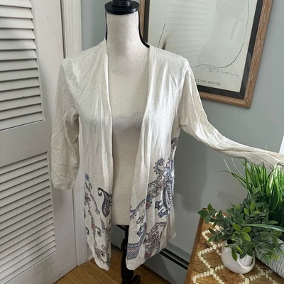 Suéter feminino J JILL leve aberto cardigã paisley boêmio neutro | M - Imagem 1 de 4