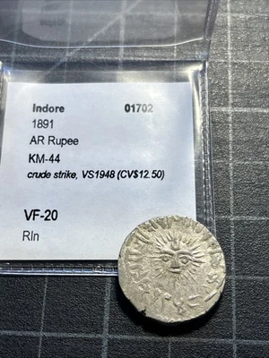 India Indore Plata 1 Rupia 1891 Sunface 🌞  Foto 1 de 2