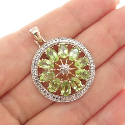 ROSS SIMONS 925 Sterling Silver Gold Plated Real Diamond Accent Peridot Pendant - Image 1 of 4