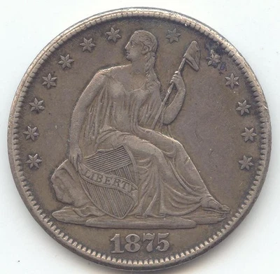 1875-CC Seated Liberty Half Dollar, Carson City Mint, XF-AU - Image 1 of 2
