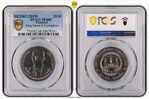 BE2562 (2019) Tailandia Rey Rama X Coronación 20 Sombrero PCGS MS68 - Imagen 1 de 1
