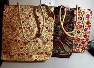 Set of 3: Embroidered Tote Bags - Boho Ethnic Indian Style - Handmade Look 16x15 - Picture 1 of 7