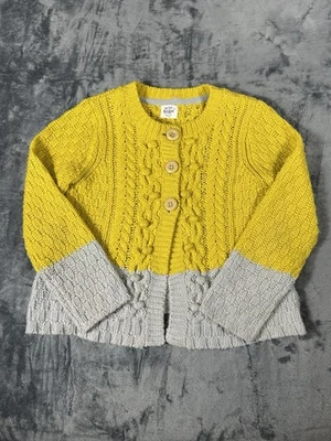 Мини Boden коренастый свитер девочек 7-8Y желтый серый кабель трикотажа 3 кнопки кардиган - Изображение 1 из 4
