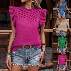 Ruffled Sleeves T-shirt Pullover T-shirt Hollowed-out Detail Brand New Condition - Picture 1 of 52