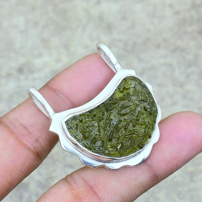 Ювелирный кулон из стерлингового серебра 925 пробы с молдавитом кварцем 1,51 дюйма Q769 - Изображение 1 из 2