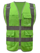 High Visibility Safety Vest Reflective Strips Zipper Front + 9 Pockets Workwear
