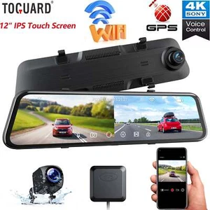 TOGUARD 12"Wifi GPS Touch Screen Mirror Dash Cam 4K Front Rear Dual Dash Camera - Picture 1 of 7