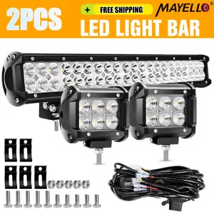 20inch LED Light Bar Spot Flood Combo +4" Pods Offroad For Jeep Truck SUV+Wiring - Picture 1 of 10