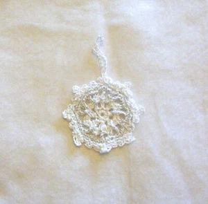 Crochet White & White/ Metallic Silver Snowflake Ornament - Picture 1 of 2