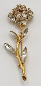 Sparkling Clear Rhinestone Flower Pin Brooch Prong Set Stones Flowers Move - Picture 1 of 10