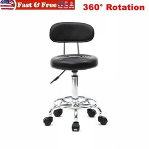 Bar Spa Stool Work Shop Rolling Adjustable Chair Hydraulic Lift Seat & Backrest - Picture 1 of 10