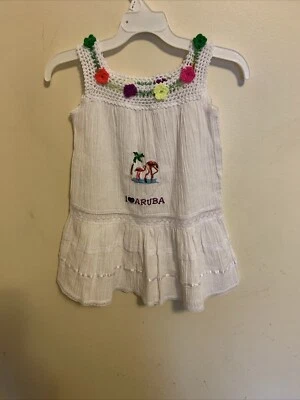 Bohemian Girl’s Dress “I Love ❤️ Aruba” Embroidered Size 4 Years Lace Ribbon... - Image 1 of 4