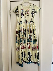 Vintage Boho 60er 70er African Tribal Baumwolle Kurzarm Festival Strand Maxikleid S - Bild 1 von 9