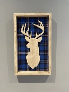 Wood Handmade Stags head Made From Pallet - Ranger FC Tartan - Picture 1 of 5