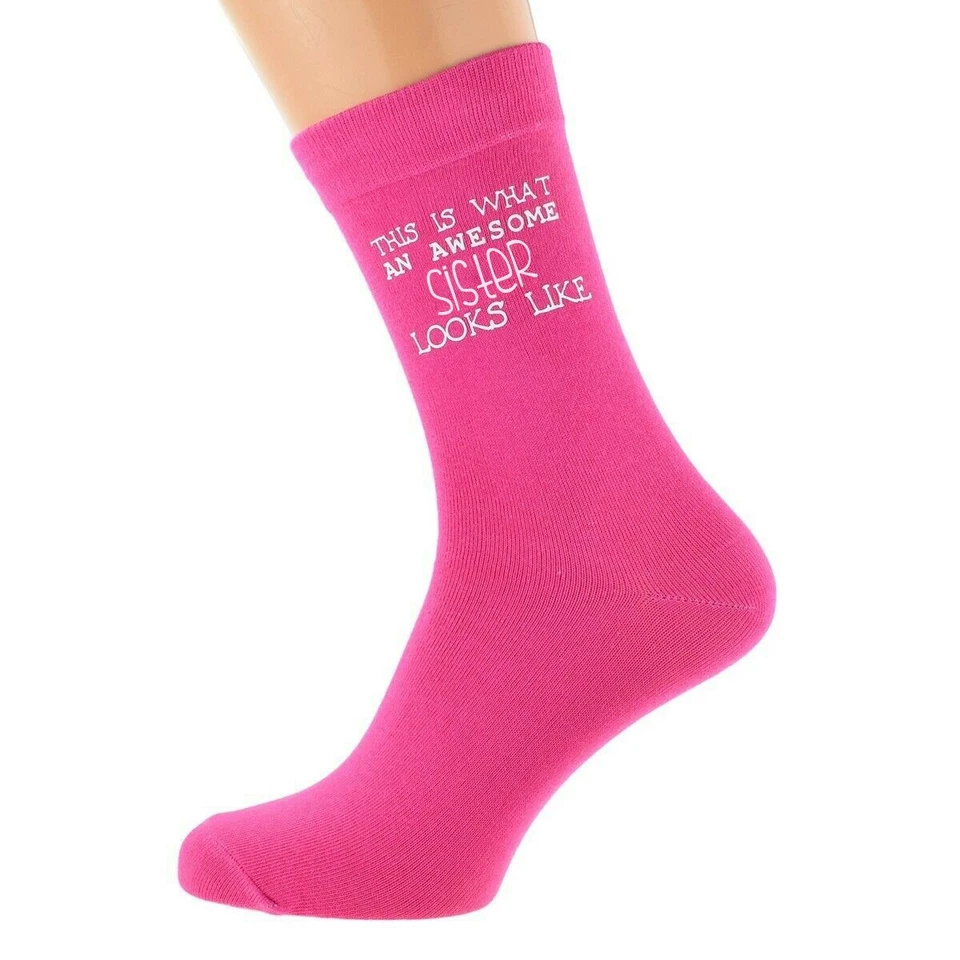 This is What an Awesome Sister Looks Like Printed Design Ladies Pink Socks - Image 1 of 1