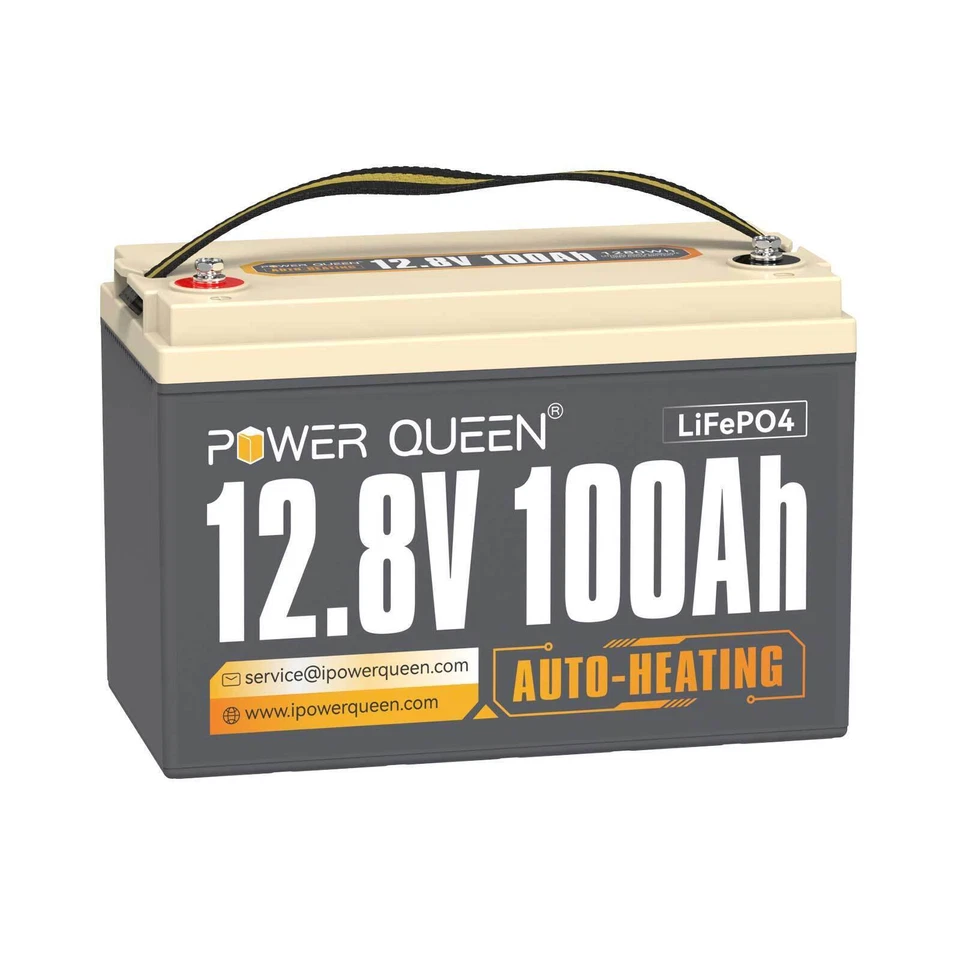 Power Queen 12.8V 100Ah Low-Temp LiFePO4 Battery for Trolling Motor - Gray