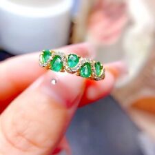 Natural Emerald 4*3mm Pear Gemstones 925 Sterling Silver Multicolour Ring