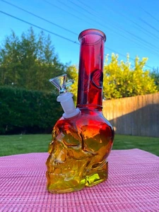 Red Skull 9" Premium Glass Water Pipe Bong Bubbler Hookah - Picture 1 of 7