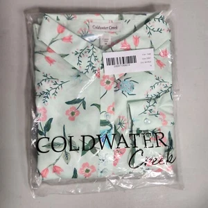 Coldwater Creek Mint Moth/Beetle/Floral LS Buttonfront Shirt-Size 14 (NWT) - Picture 1 of 7