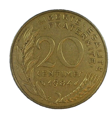 WORLD COIN SALE-1984-FRANCE 20 CENTIME :ALUMINIUM/BRONZE COMPOSITION COIN-KM#930 - Image 1 of 3