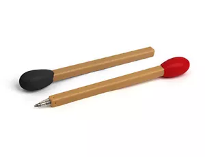 set di 2 penne singole Kikkerland Design a forma di fiammifero 1 ciascuna punta ROSSO/NERO - Foto 1 di 2