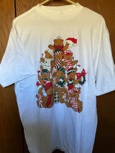 Vintage NOS 90s Christmas Cute Bears T Shirt XL Festive Holiday SS - Bild 1 von 4