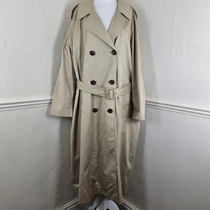 M&S Collection Beige Cotton Trench Coat Jacket Long Belted UK 20 Classic - Picture 1 of 17