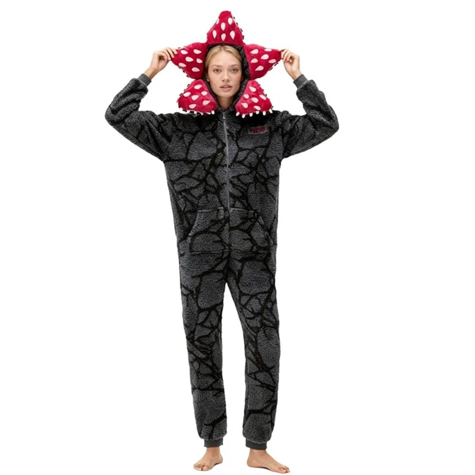 Pijama unissex Demogorgon com capuz manga comprida forrado de lã inverno fofo - Imagem 1 de 4