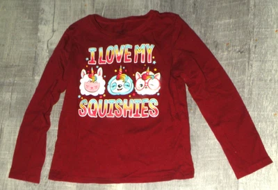I LOVE MY SQUISHIES Girls Long Sleeve MAROON Top Size Small 5-6 CHILDRENS PLACE - Image 1 of 2