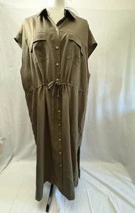 Old Navy Shirt Dress Women's Size XL Petite Olive Green Sleeveless Drawstring - Picture 1 of 16
