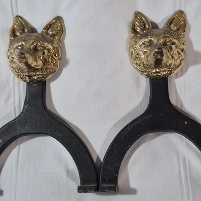 Williamsburg Brass Company brass and cast iron FOX ANDIRONS - Image 1 of 4