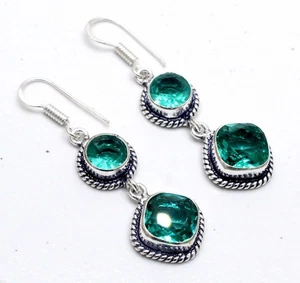 925 Sterling Silver Tourmaline Gemstone Handmade Jewelry Earring Size-1.50' - Picture 1 of 7