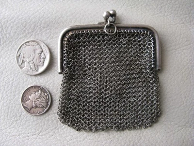 Monedero antiguo Chatelaine plata cadena correo malla DOBLE INTERIOR 1900 Foto 1 de 4