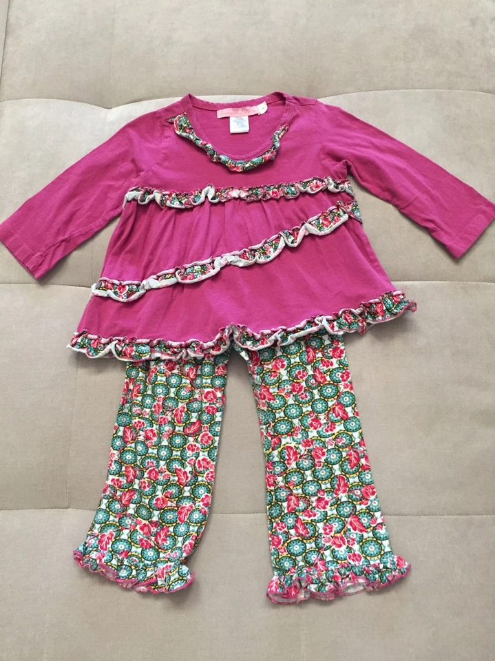 Bebé Niña Bebé Todos los Días Nay Nayetal Púrpura Flores Volantes Top Pantalones Talla 3T Foto 1 de 4