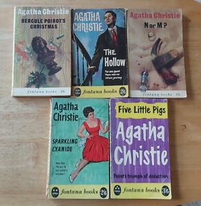 5 X Agatha Christie Vintage Paperbacks Early Fontana Books Bundle JobLot