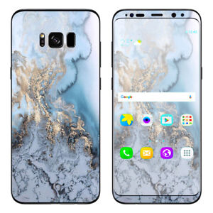 Skin Decal for Samsung Galaxy S8 Plus / Blue Gold Grey Marble Pattern Clouds
