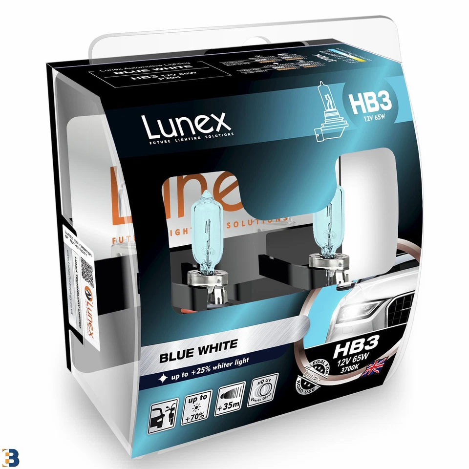 2 x HB3 HALOGEN HEADLAMP BULB Premium 9005 12V 65W Lunex Blue White 3700K - Image 1 of 1