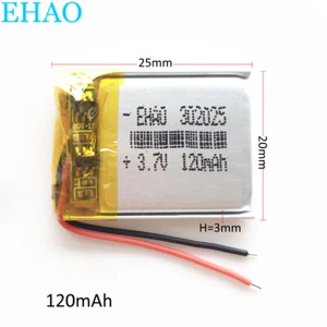 Batteria ricaricabile lipo 3,7 V 120 mAh 302025 per Bluetooth DVD MP3 LED luce GPS - Foto 1 di 10