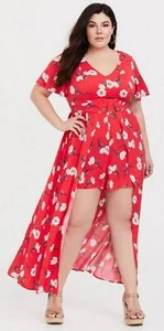 TORRID Romper, Size 1, 1X, 16, Red Floral, Hi-Low, Challis *NEW!* - Picture 1 of 7