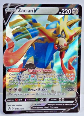 Zacian Pokemon TCG Card Sword Shield V PROMO SWSH018 Crowned Sword Rare 2020 - Image 1 of 4