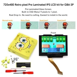 V5 720x480 Retro Pixel Pre-Laminated IPS LCD+Case W/Same color button For GBA SP - Picture 1 of 34