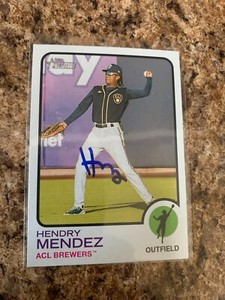 Hendry Mendez Signed 2022 Topps Heritage Minor League Auto Milwaukee Brewers 161