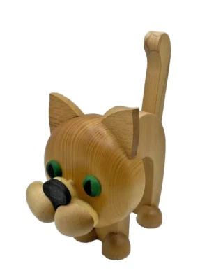 Soporte para gafas de gato original Erzgebirge estatuilla de madera ojos verdes gatito Alemania Foto 1 de 4